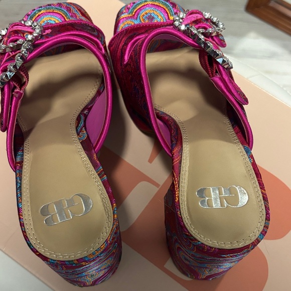 Gianni Bini Pink Paisley Mules with Rhinestone Buckle - Picture 9 of 12